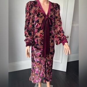 Ronny Kobo Collection Velvet Floral Dress- Burgundy and Pink